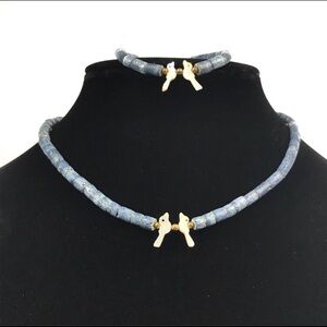 Blue Coral Fetish Mother Pearl Necklace Bracelet